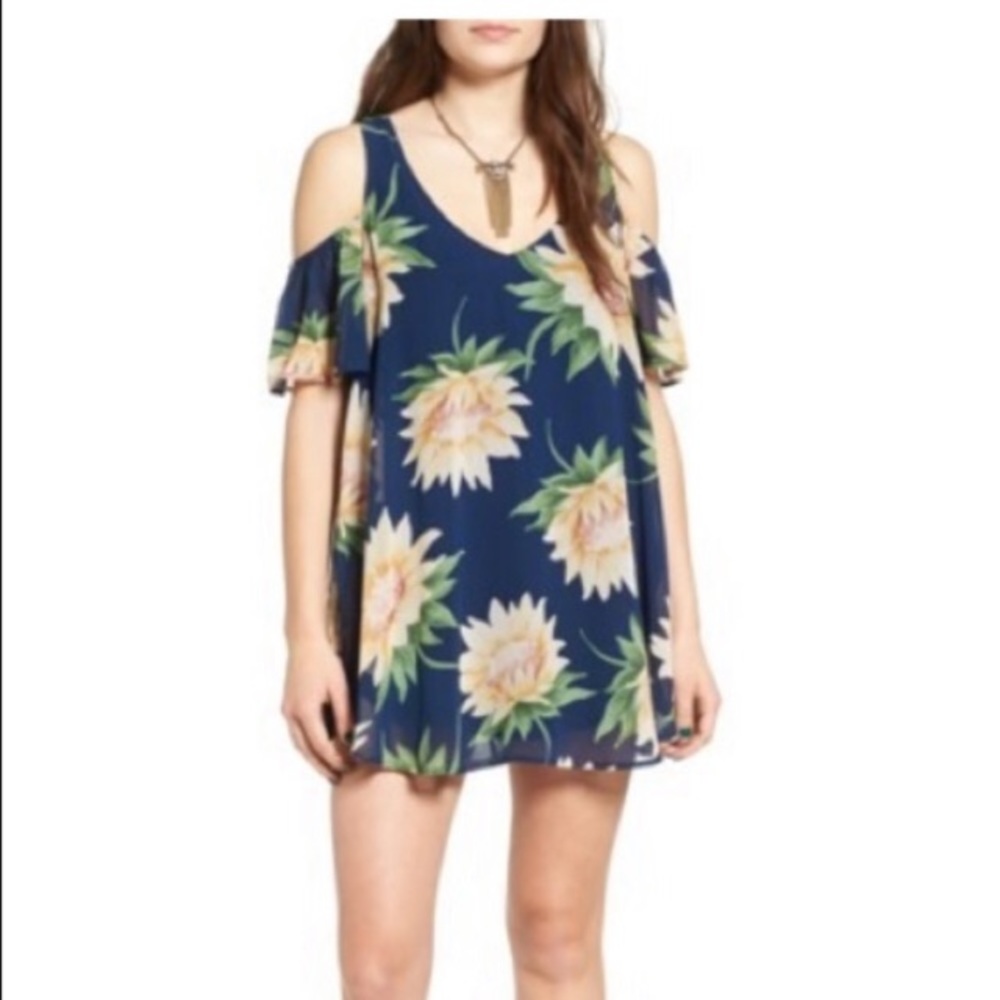 Show Me Your Mumu Navy Cold-Shoulder Floral Mini Dress